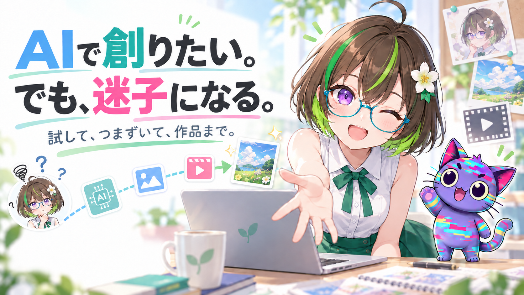 AIで創りたい。でも、迷子になる。ざすことジェネコが創作を案内するアイキャッチ