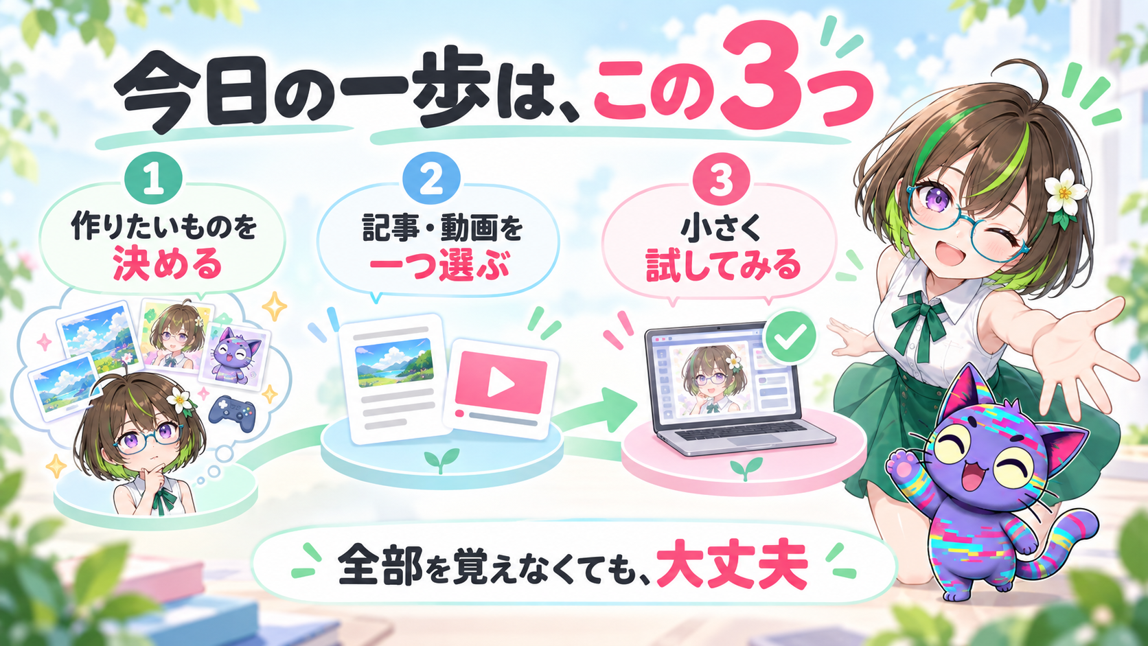 作りたいものを決め、記事か動画を一つ選び、小さく試す