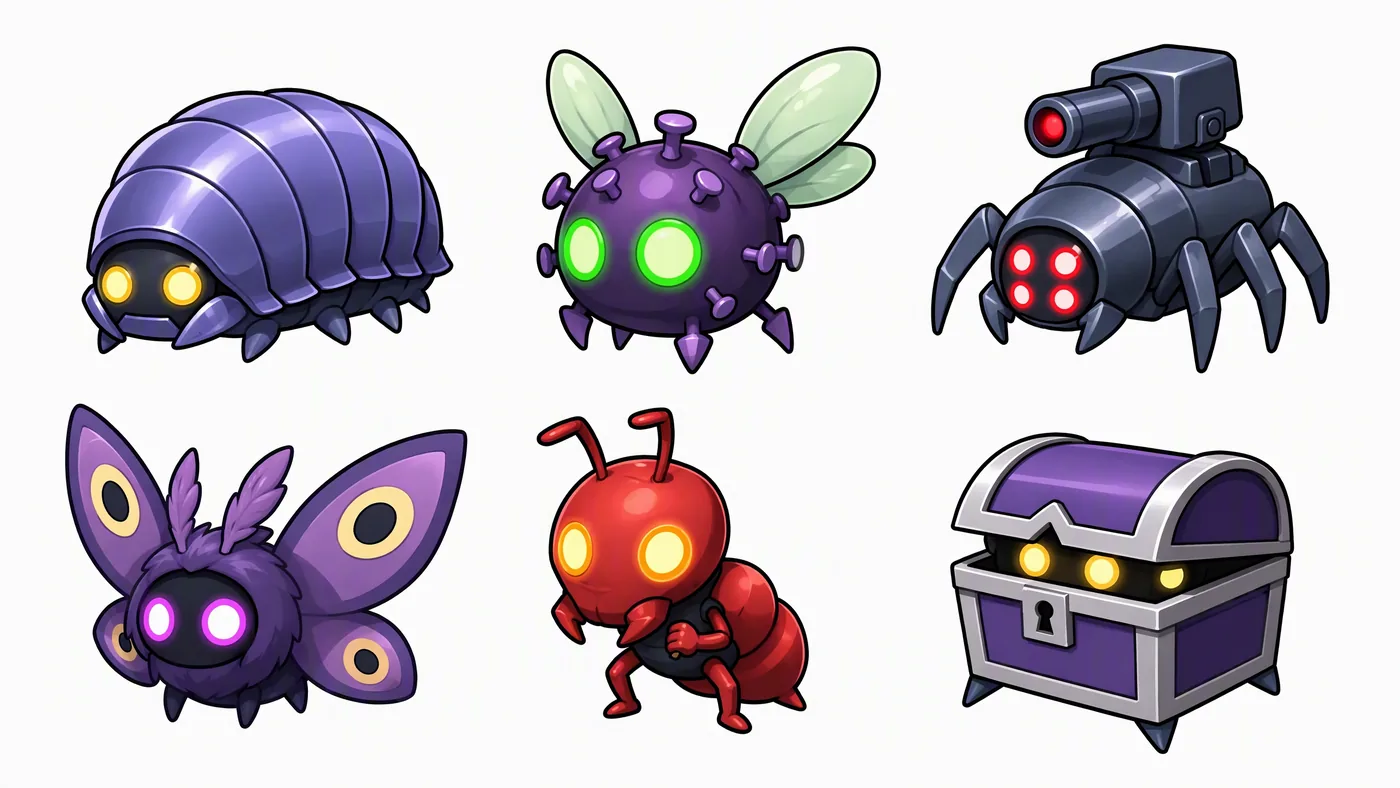 光る丸い目と大きな顔の、立体的な塗りのSDの敵キャラ案