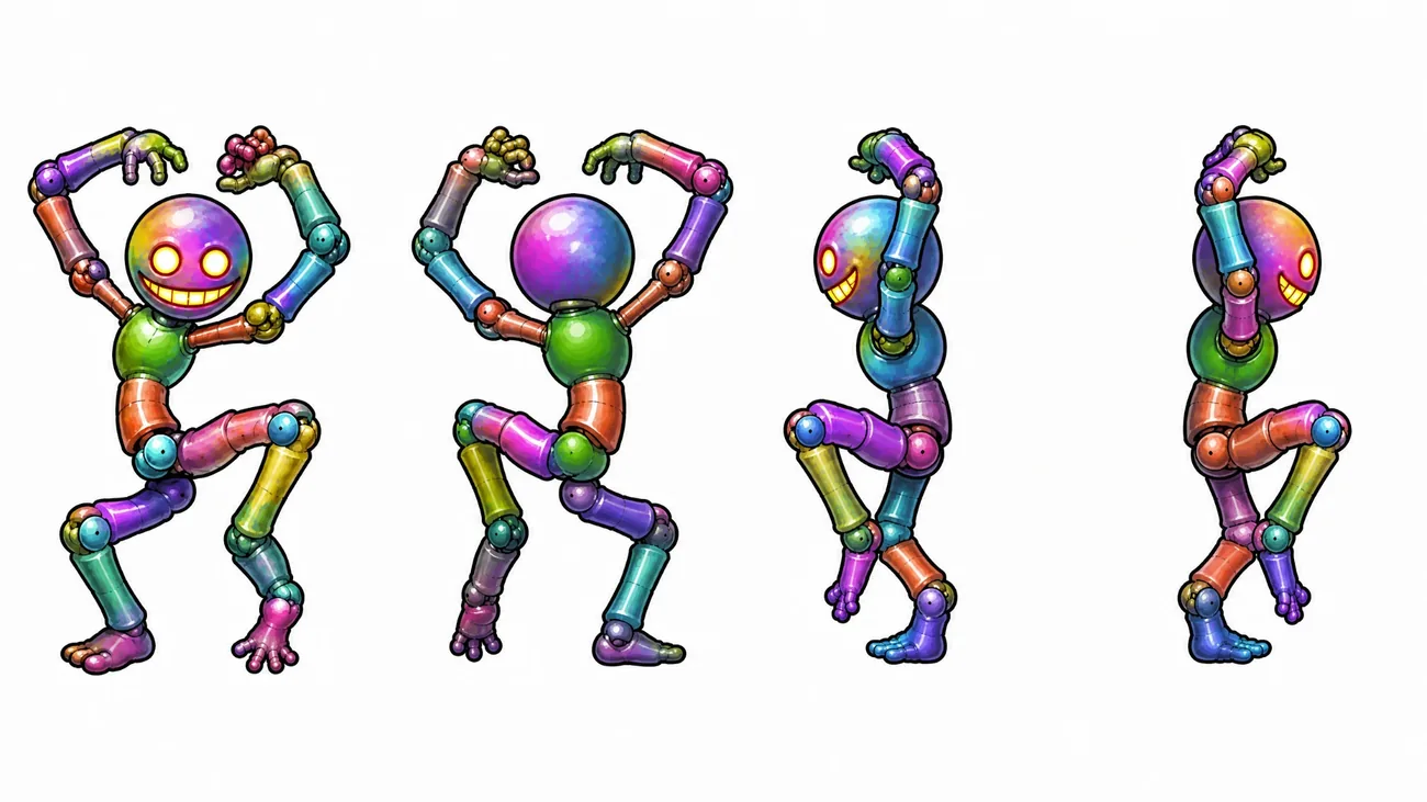 AIが描いたバッドアナトミーの4カット。側面だけ片足立ちの別のポーズになっている