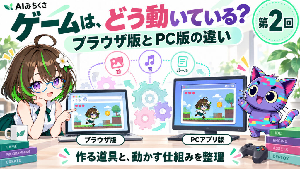 AIとゲームづくり②｜ゲームはどう動く？ ブラウザ版とPC版の違いの専用表紙