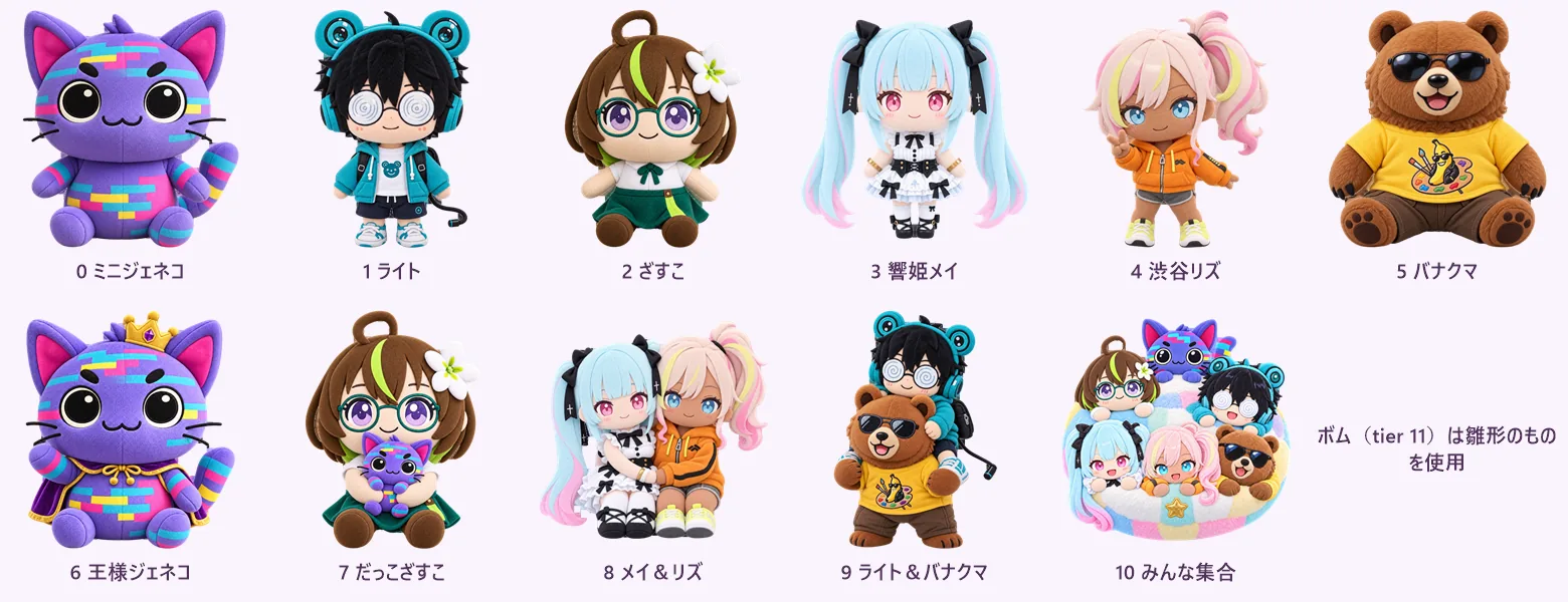 小さな6人からペアぬい、集合ぬいへ育つ11段階の一覧